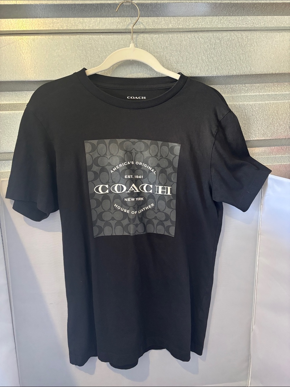 COACH Black Logo Square-Print Short Sleeve Tee